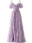 [Prévente] Robe fendue violette tulle fleurs 1970s