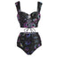 [Prévente] Ensemble bikini à lacets noir imprimé univers Tarot années 1980