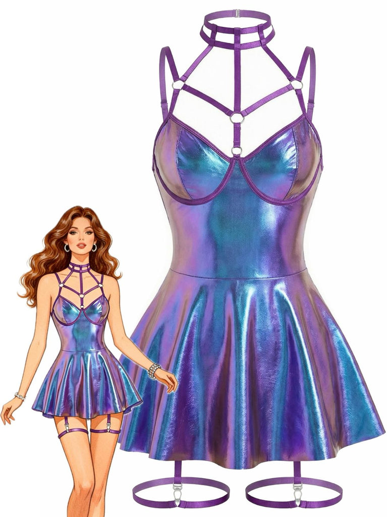 Nuisette dos nu en cuir verni années 1970