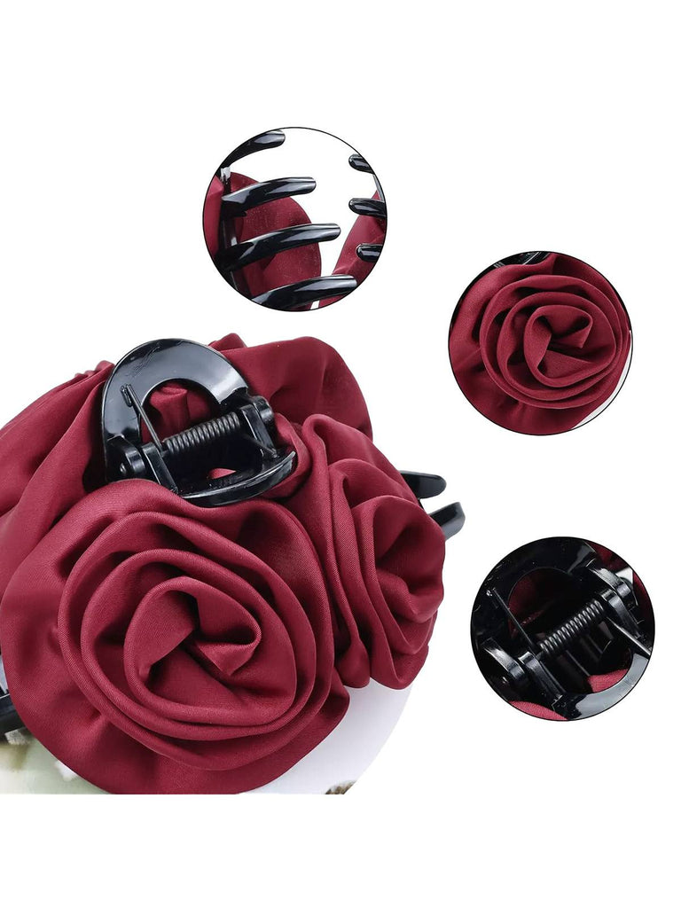 Pince à cheveux en satin rose florale 3D pour la Saint-Valentin