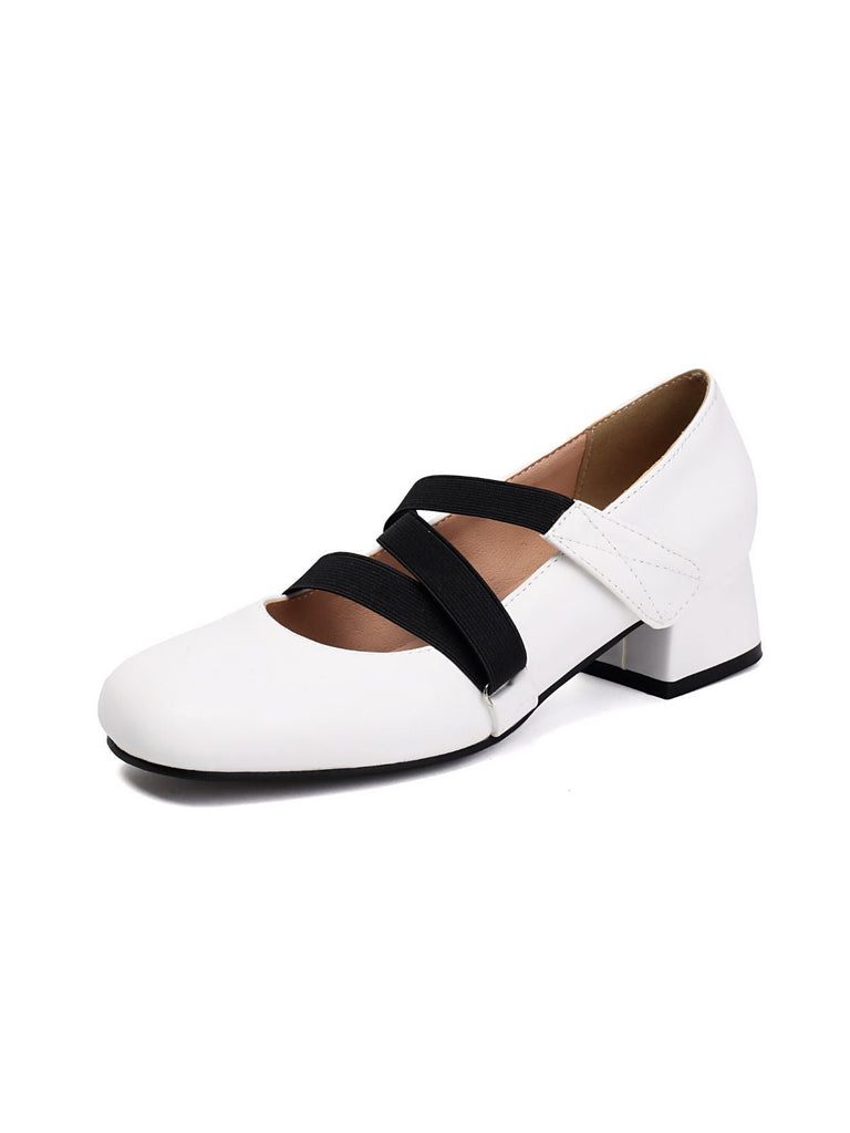 Chaussures à talons épais en cuir élastique inspirées du ballet