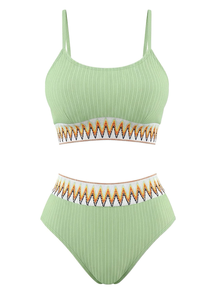 Bikini côtelé taille haute à motif zigzag années 1950