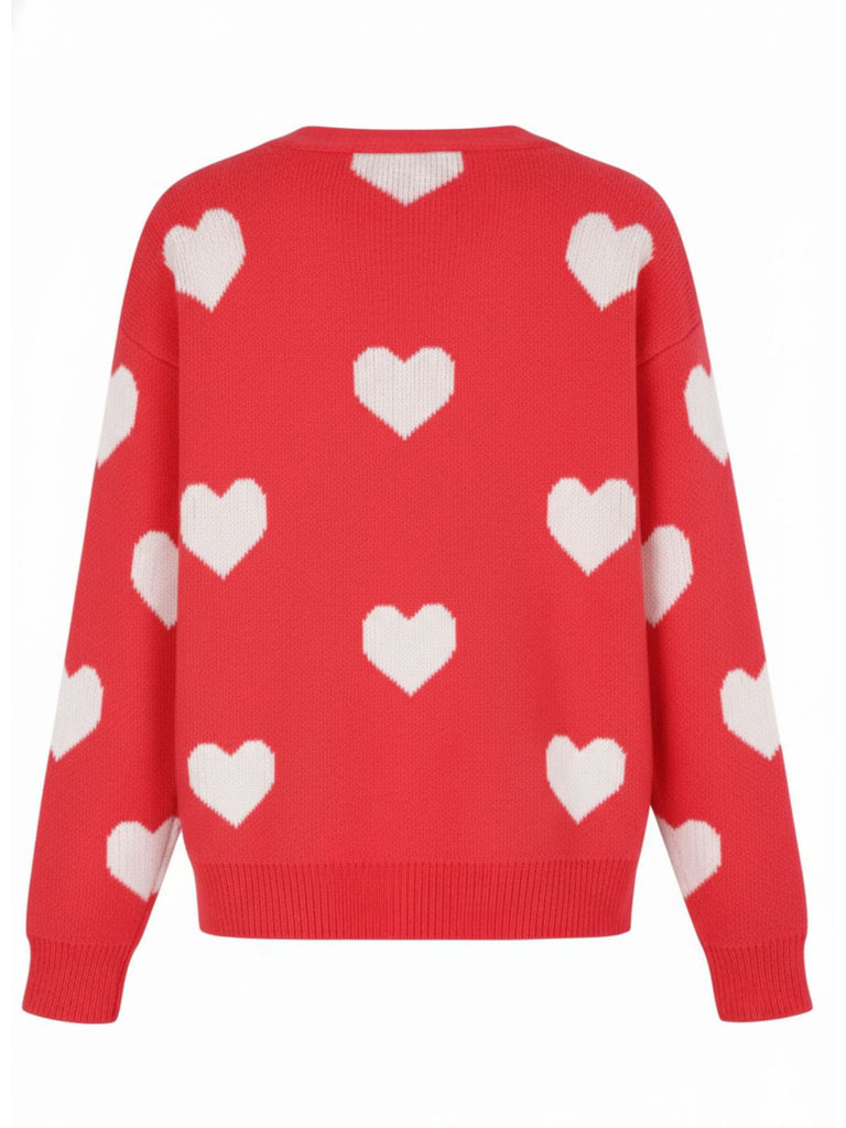 Cardigan en maille à imprimé cœur style Saint-Valentin années 1950