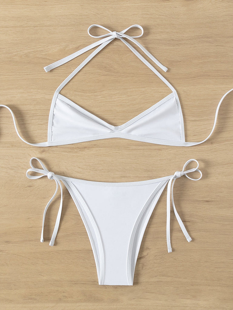 Ensemble bikini froncé à lacets style années 60