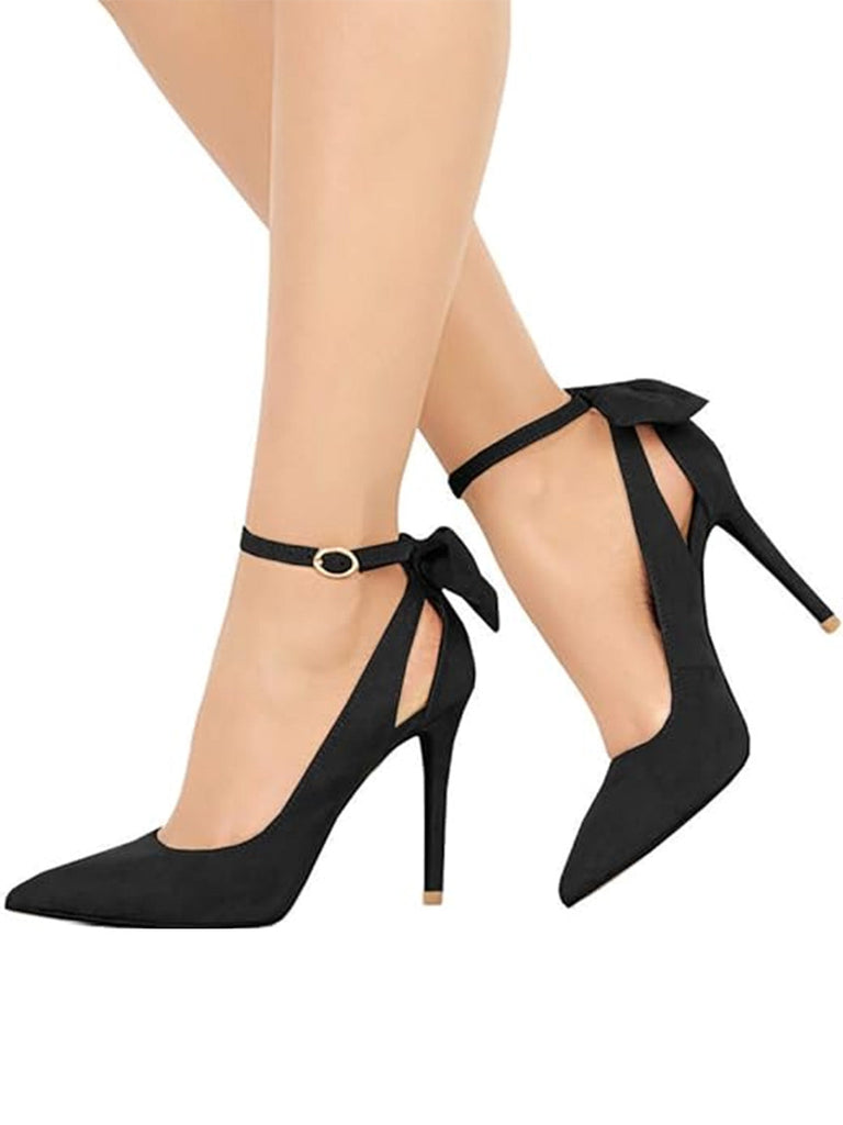 Chaussures Daim Nœud Bride Cheville Bout Pointu Talon Haut