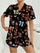 Ensemble de pyjama en satin imprimé sorcière Halloween des années 1970
