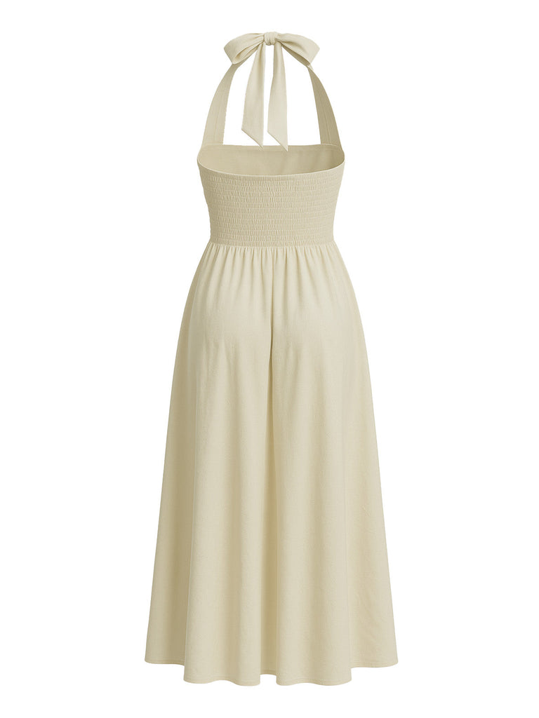 Robe à col licou unie à bretelles larges années 1940