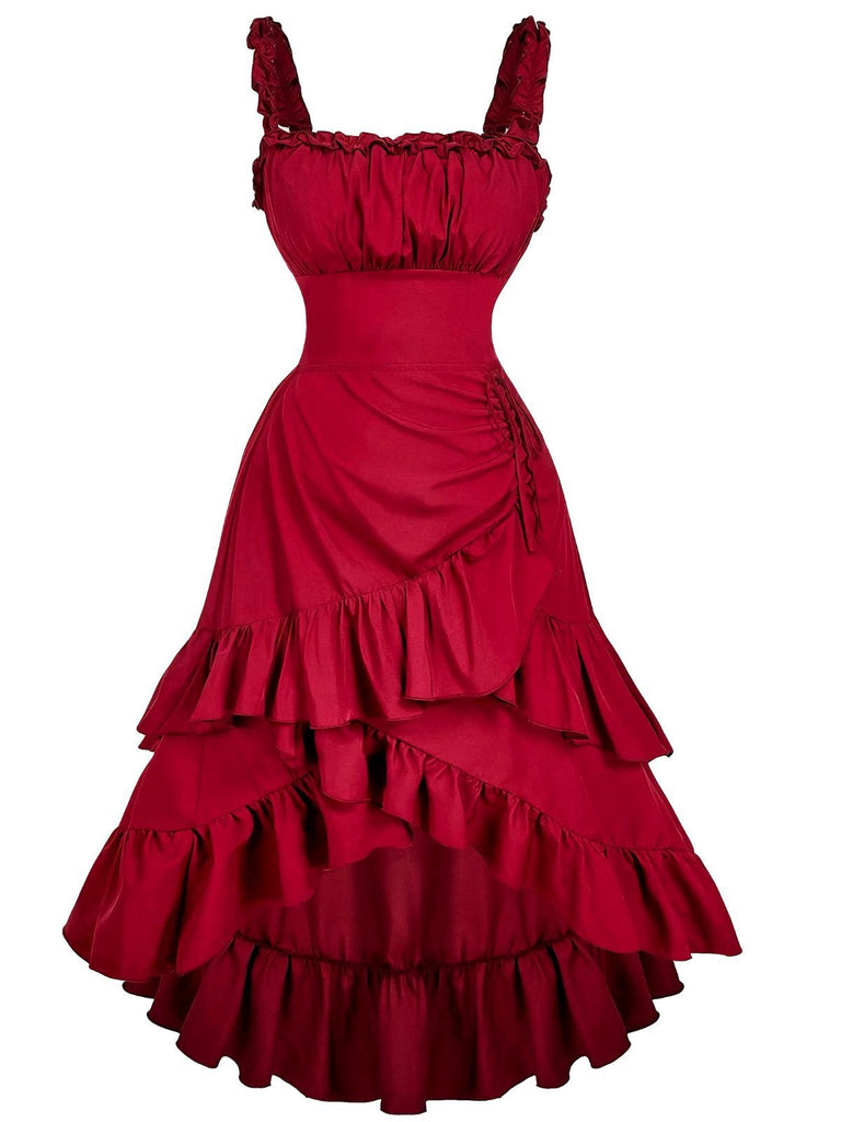 [Prévente] Robe à bretelles froncées et ourlet à volants années 1950