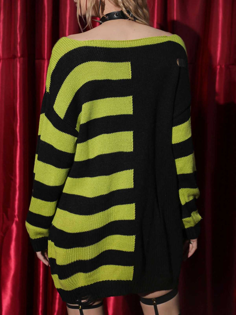Pull rayé à lacets en maille vieillie pour Halloween des années 1980