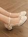 Chaussurres Mary Jane à talons épais en jacquard fleuri et perles