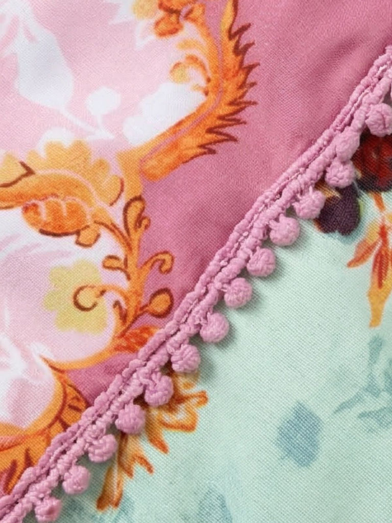 Robe longue fleurs volants rose foncé années 30