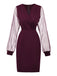 Robe moulante en résille paillettes unie et col en V années 1960