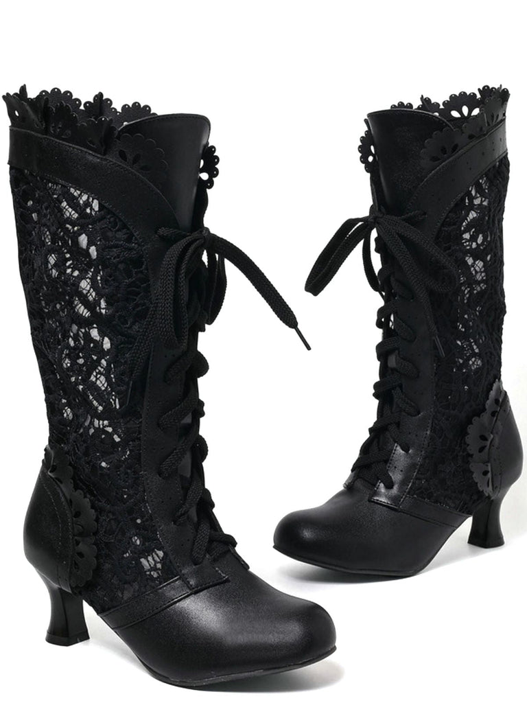 Bottines à lacets style victorien en dentelle à petits talons