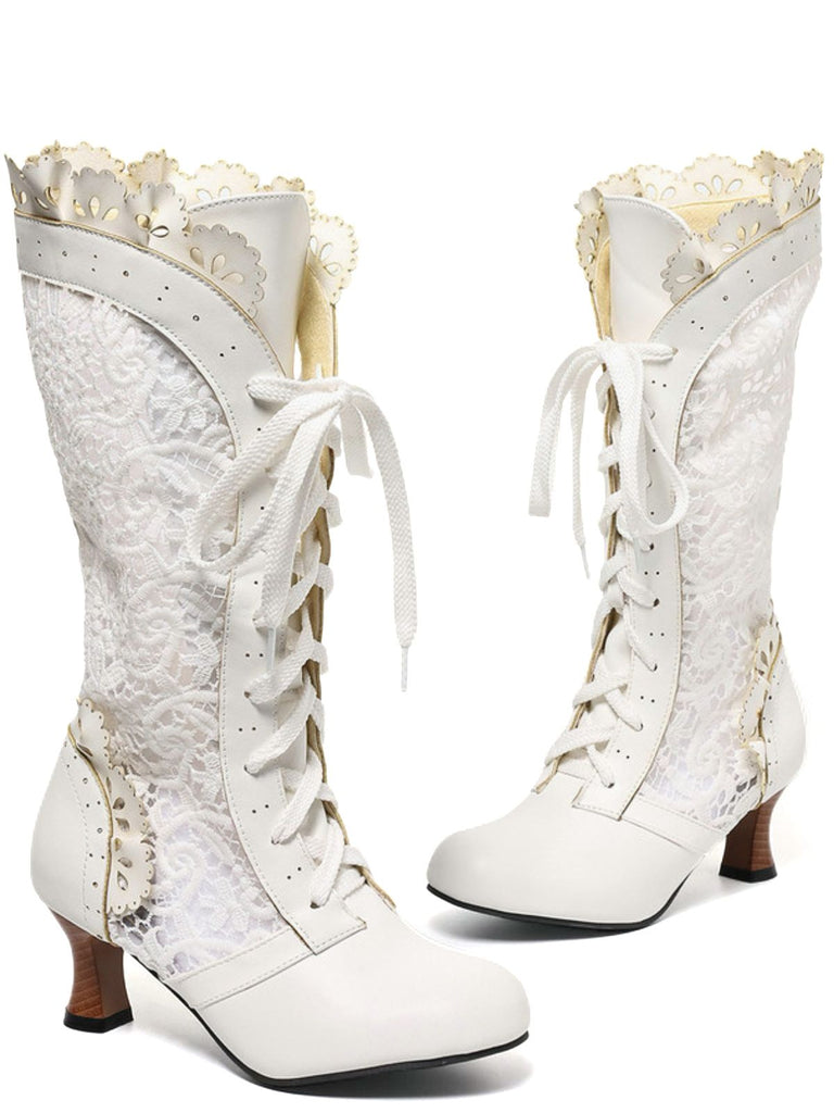 Bottines à lacets style victorien en dentelle à petits talons