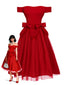 [Pré-vente] Robe rouge en maille à épaules dénudées et nœud années 1950