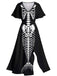 [Prévente] Robe longue fendue noire imprimé squelette d'Halloween des années 1950