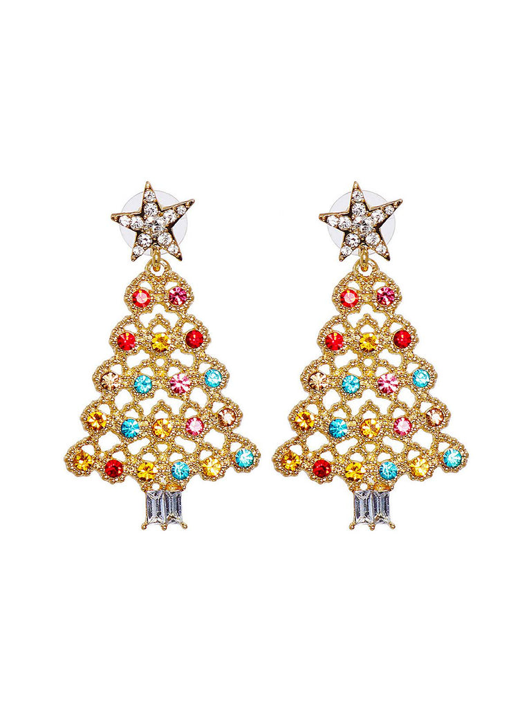 Boucles d'oreilles sapin de Noël étoiles strass