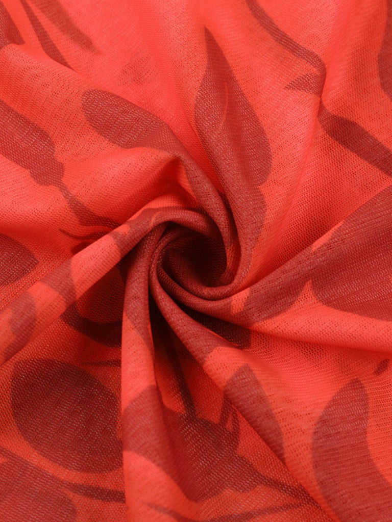 Robe rouge fleurs à bretelles spaghetti des années 1930