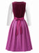 Robe à Col Carré en Velours à Pois et Tablier et Top en Dentelle Prune Années 1950