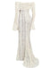 Robe sirène maxi en dentelle à épaules dénudées et manches évasées années 1930