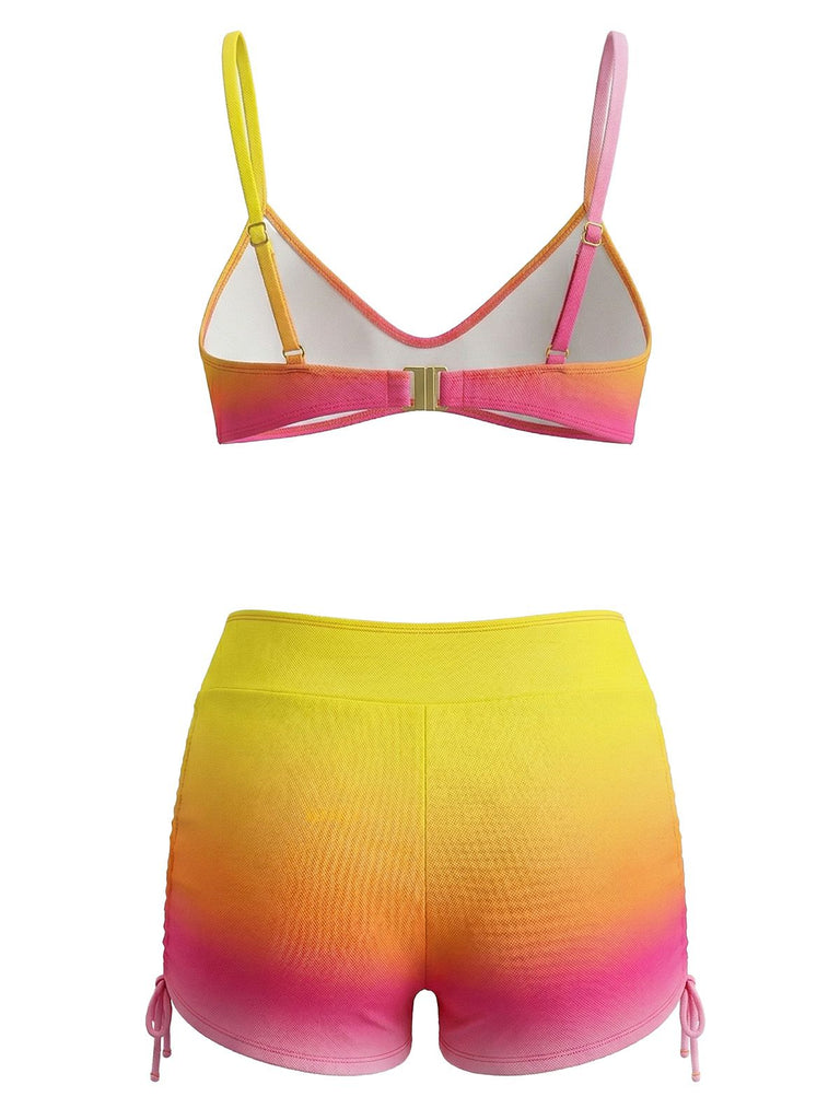 Ensemble bikini short de bain à lacets dégradé années 60