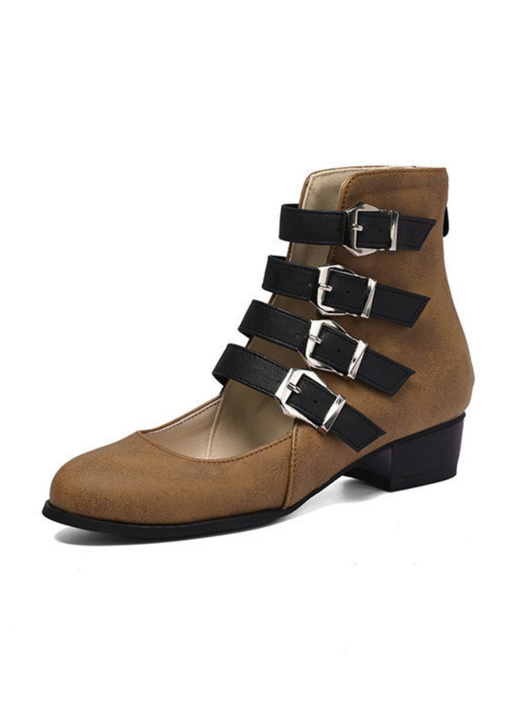 Bottes à bout rond petit talon épais et ajourées