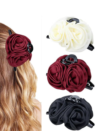 Pince à cheveux en satin rose florale 3D pour la Saint-Valentin