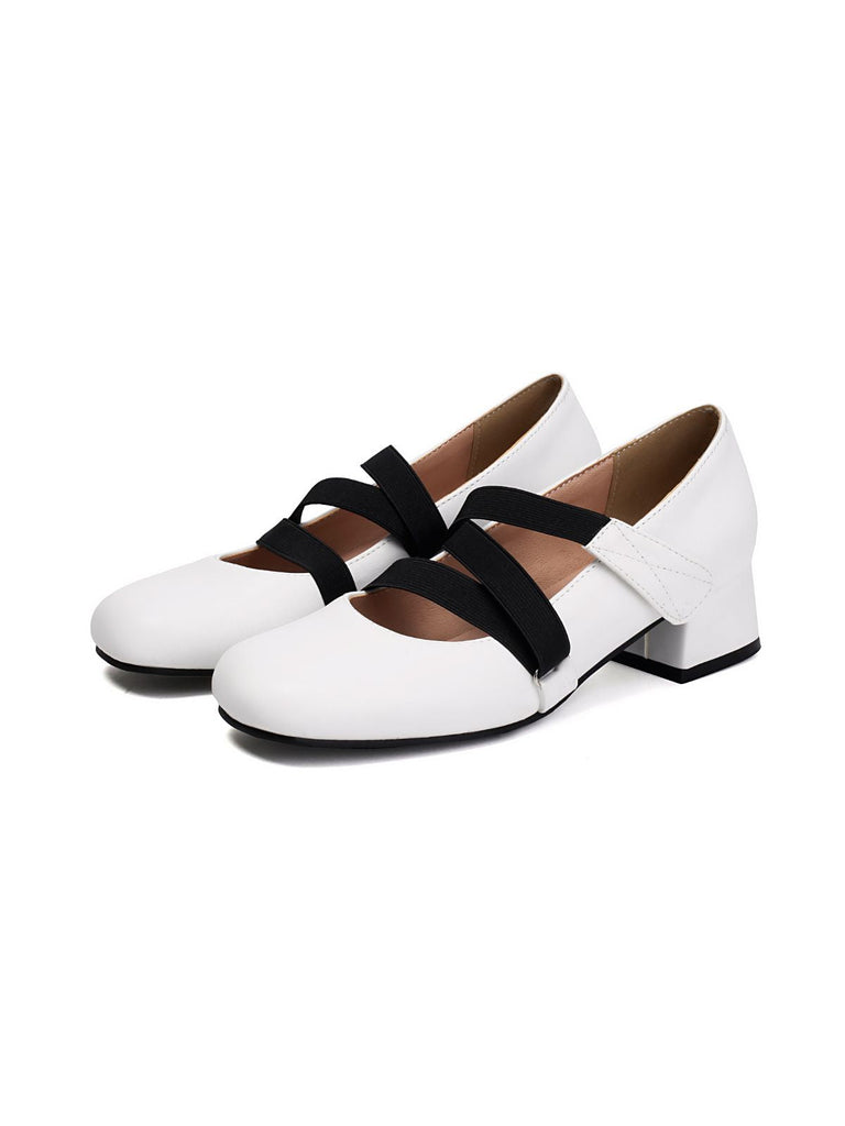 Chaussures à talons épais en cuir élastique inspirées du ballet