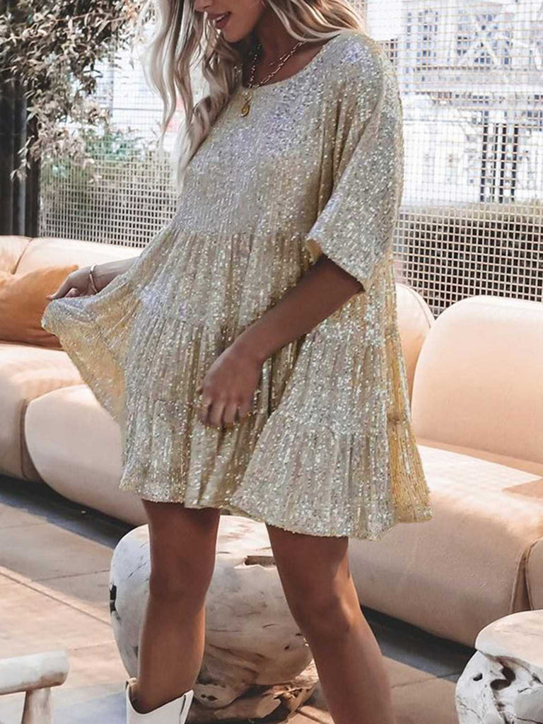 Robe babydoll paillettes et volants années 1960