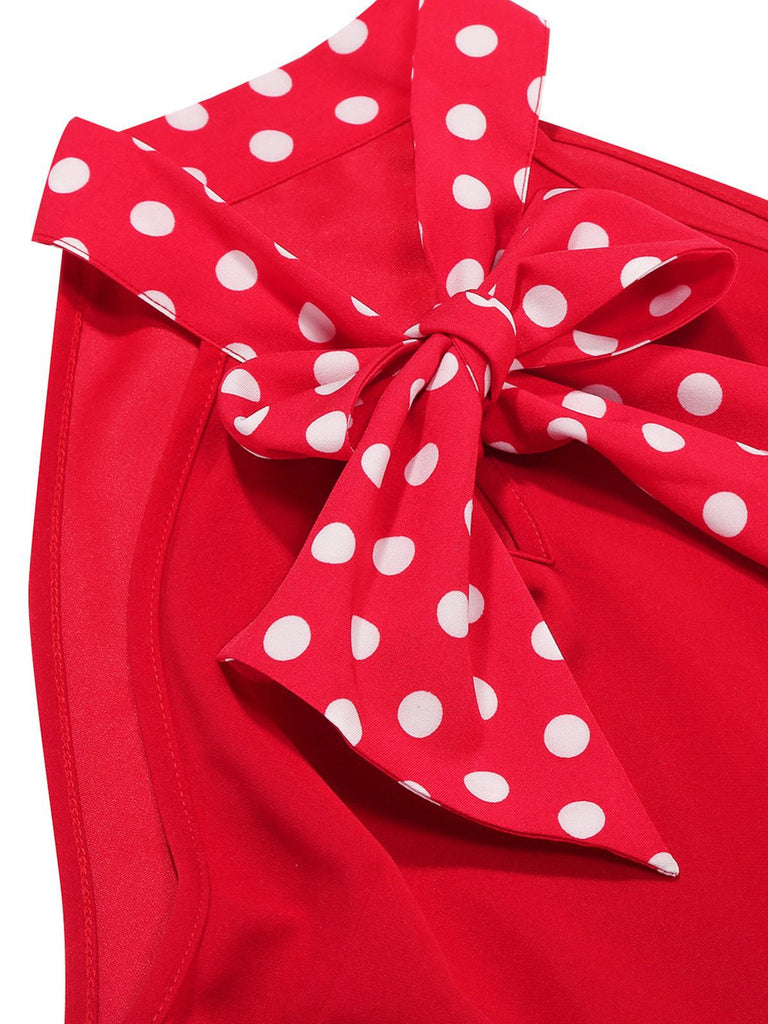 Robe Ceinturée Nœud Papillon Col Pois Années 1950