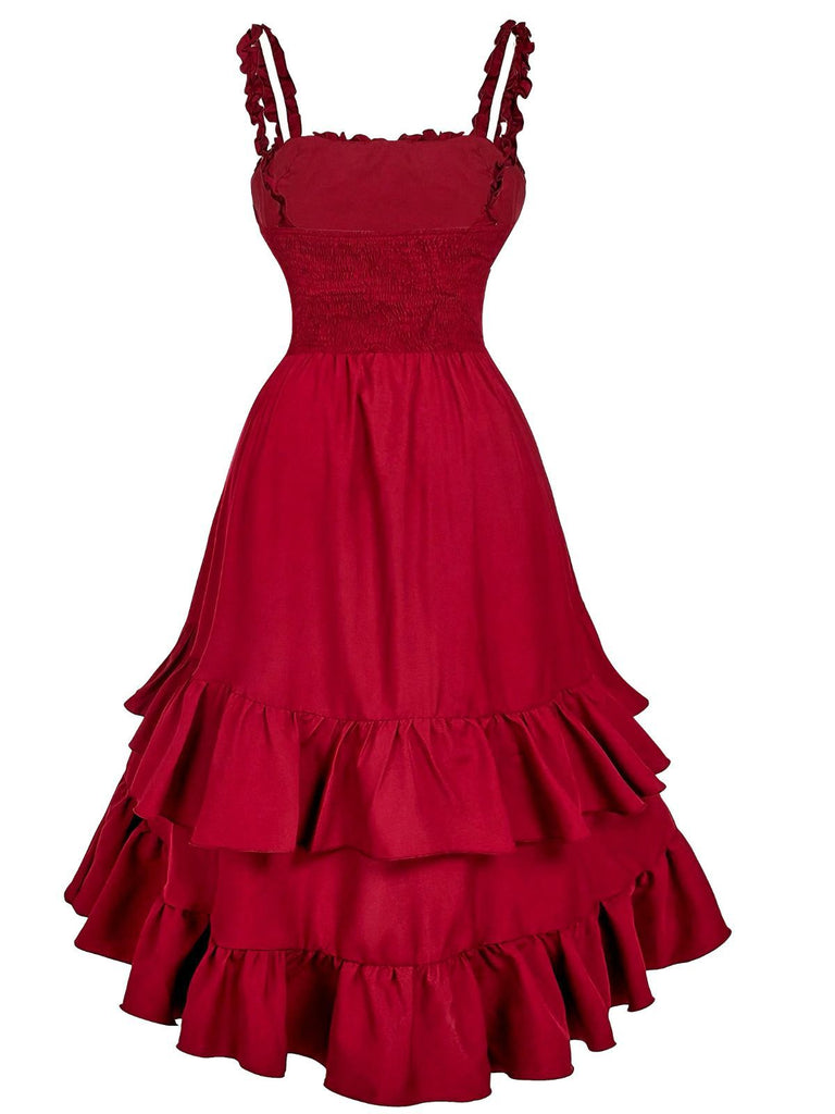 [Prévente] Robe à bretelles froncées et ourlet à volants années 1950