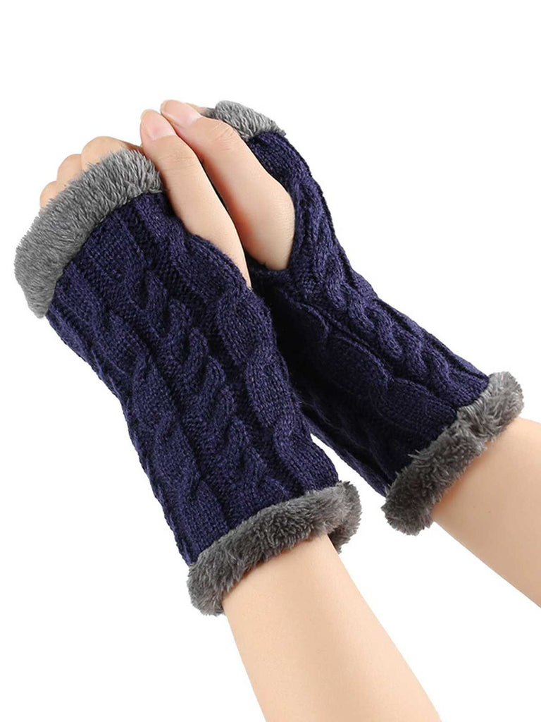 Gants d'hiver tricotés sans doigts avec bordure en fausse fourrure