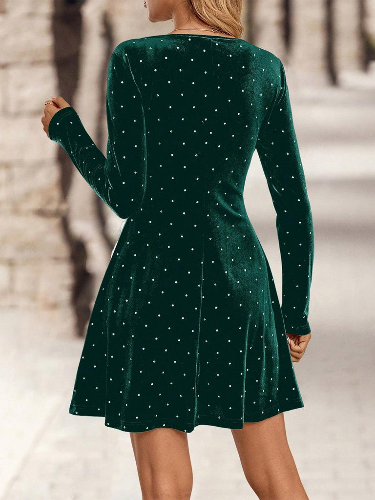 Robe de soirée cintrée en velours et strass années 1980