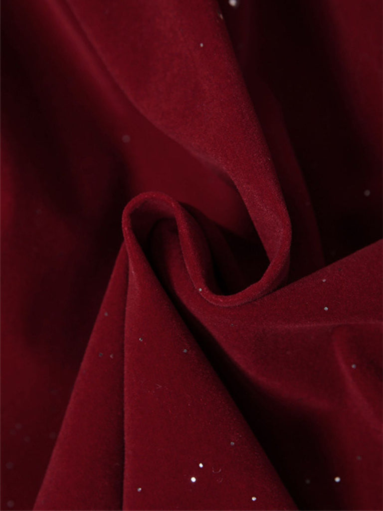 Robe mini bustier nœud et sequins rouge vin années 1980