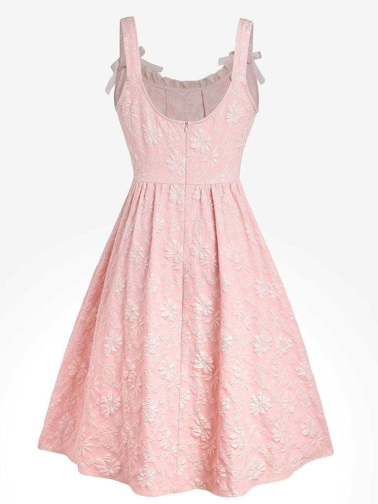 [Prévente] [Grande taille] Robe rose à fleurs en relief avec nœud papillon années 1940