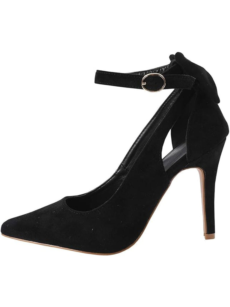 Chaussures Daim Nœud Bride Cheville Bout Pointu Talon Haut