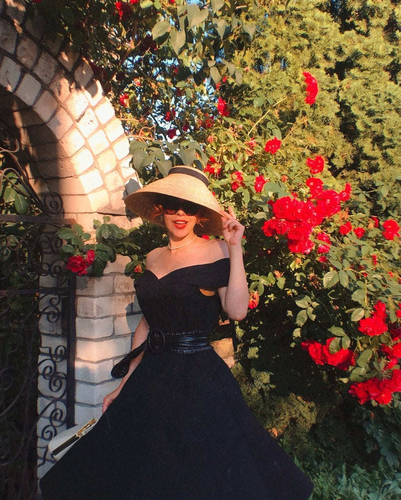 Robe Swing Vintage Année 50 Solide Epaule Nu Soirée Cocktail 4