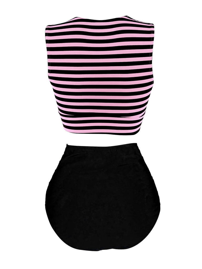 [Prévente] Maillot de bain à rayures à lacets bleu et rouge des années 1970