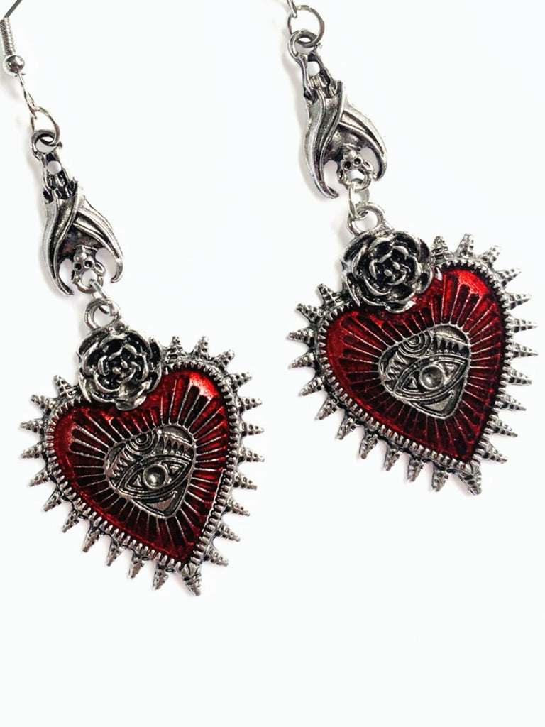 Boucles d'oreilles gothiques en forme de cœur et de rose
