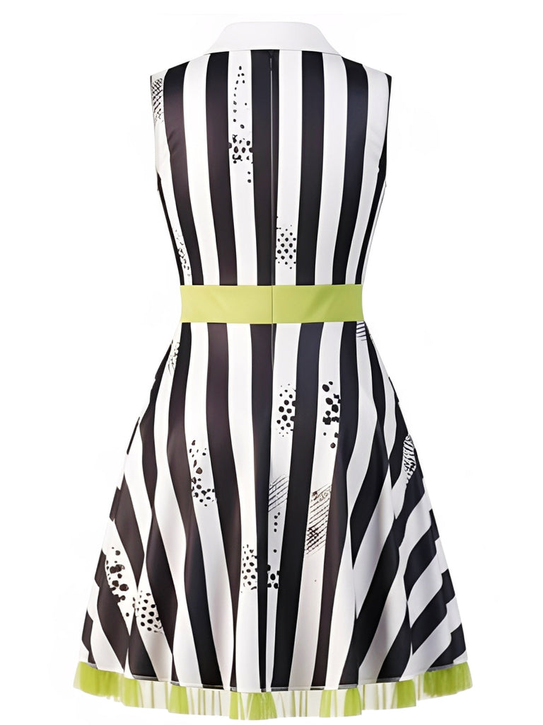 [Prévente] Robe rayée sans manches inspirée de Beetlejuice des années 1960