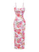 Robe longue moulante bretelles floral rose 1980s