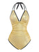 Maillot de bain une pièce licou fines bretelles métallisé brillant 1950s