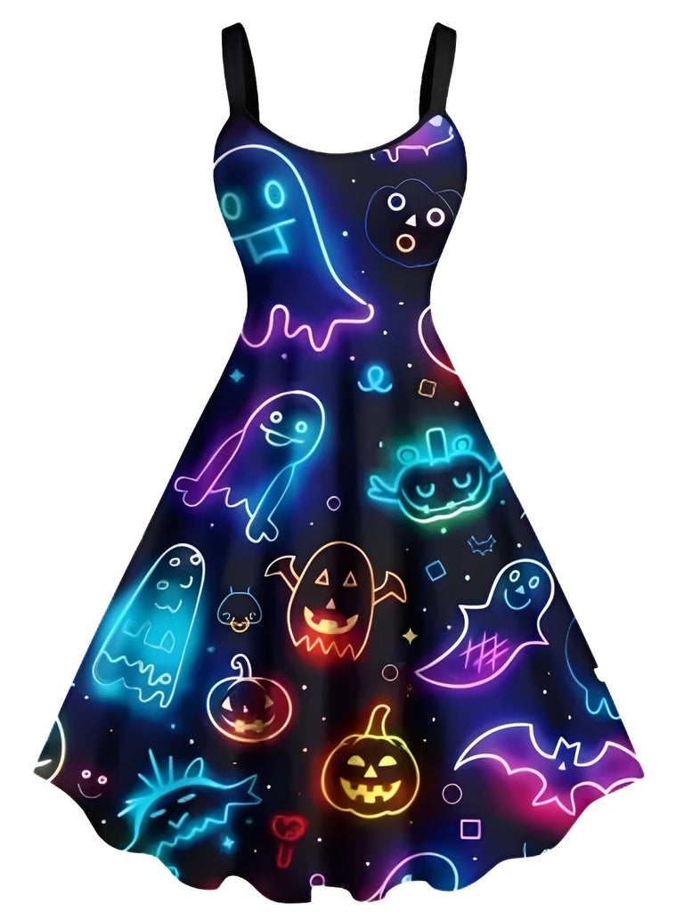 [Prévente] Robe d'Halloween couleur néon avec citrouille fantôme des années 1950