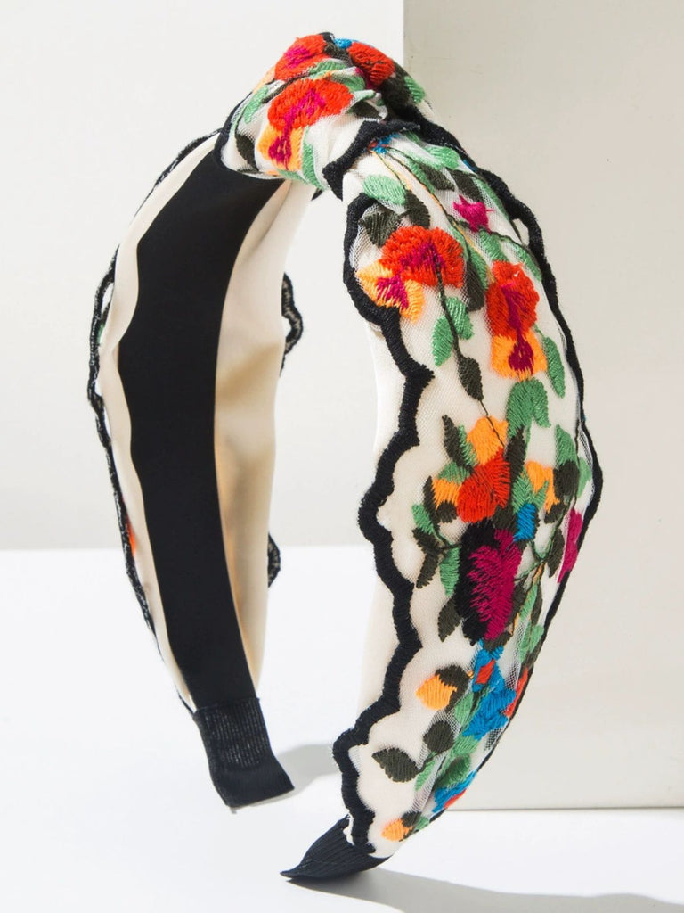 Bandeau floral brodé style bohème rétro