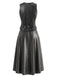 2PCS Gilet court noir PU à col V et jupe années 1970
