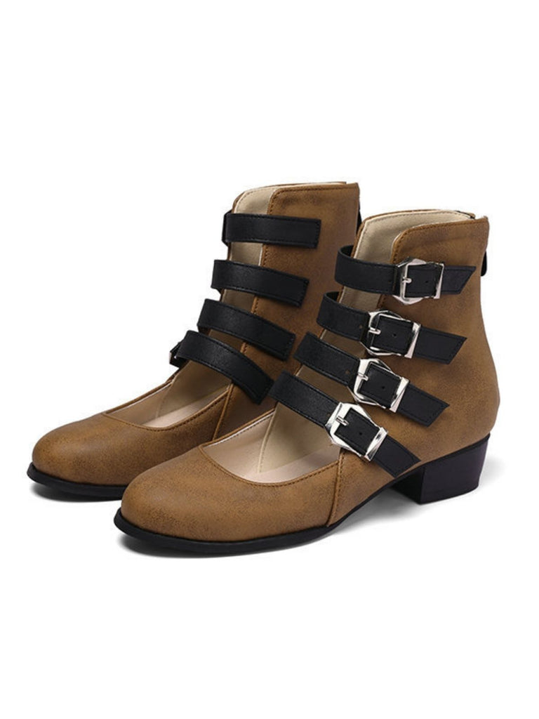 Bottes à bout rond petit talon épais et ajourées