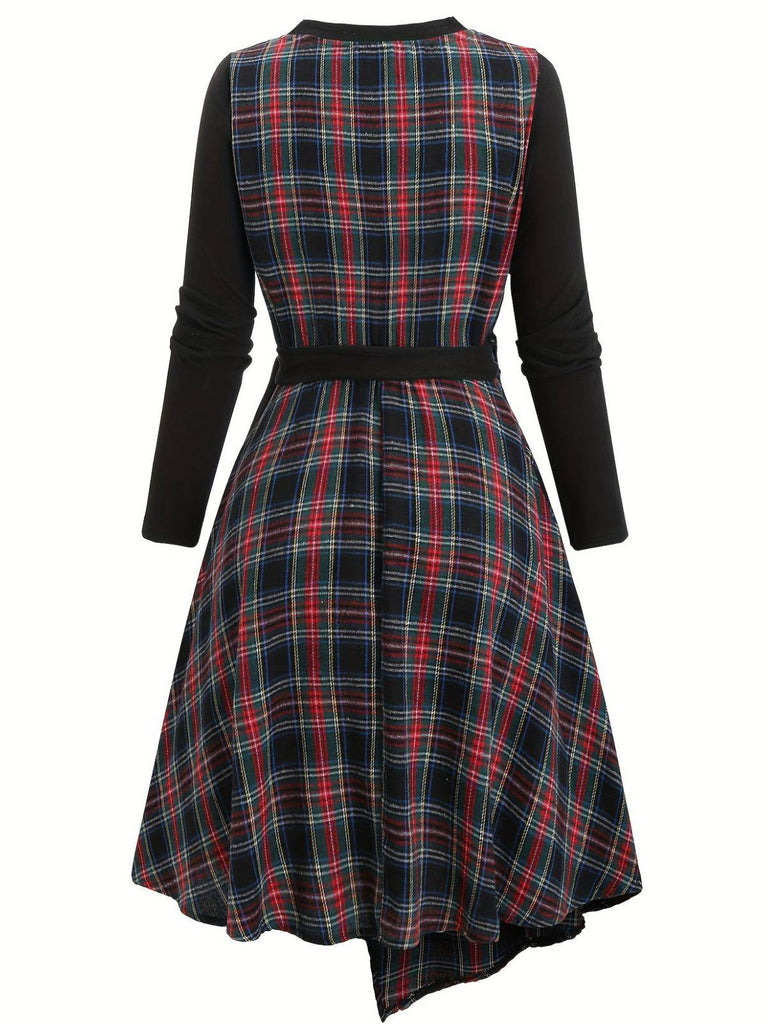 [Grande taille] Robe patchwork noire à carreaux découpés années 40