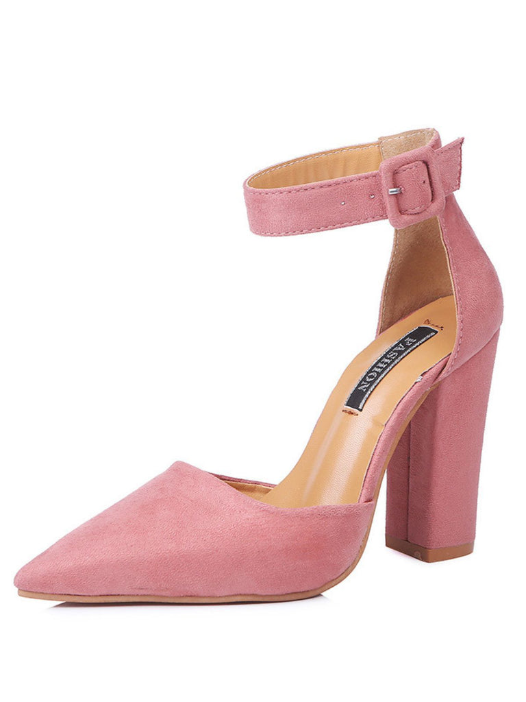 Escarpins talons hauts en daim avec bride la cheville et bout pointu