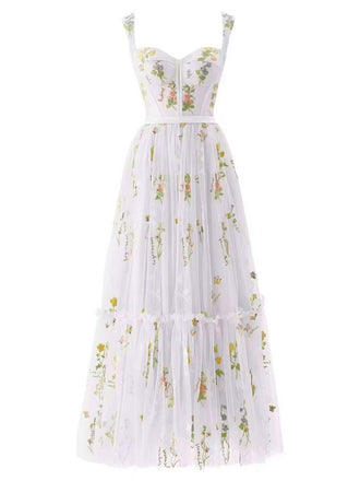 Robe blanche en maille florale à lacets et baleines des années 1930