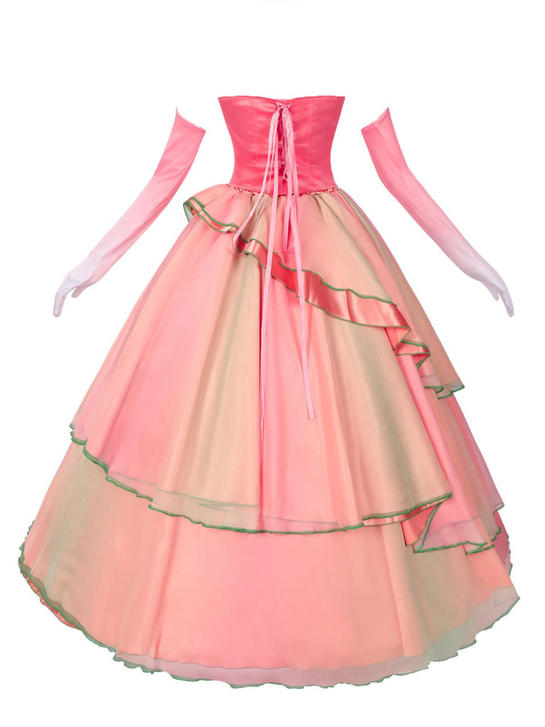 Ensemble haut et jupe rose Glinda la méchante sorcière années 1970